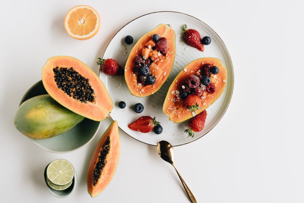 A plate full of papayas