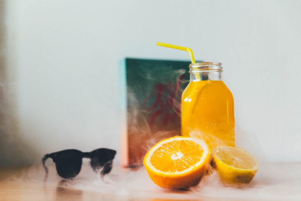 A glass of healthy pulpy orange juice