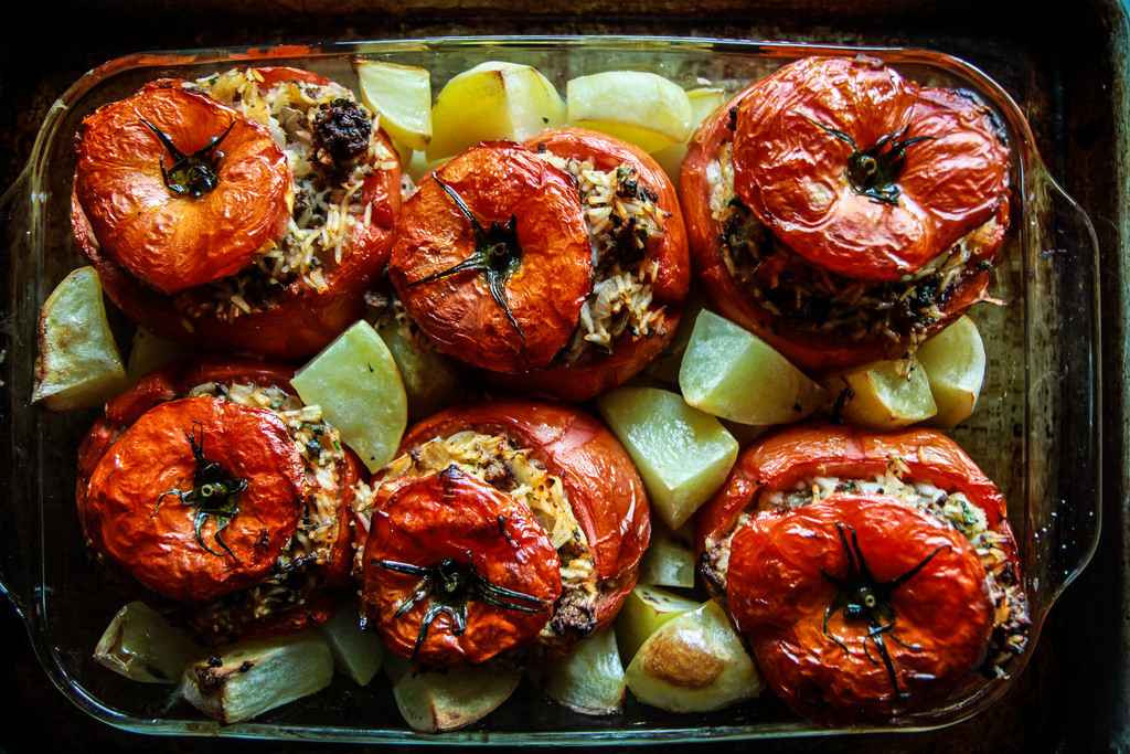 A plate of delicious stuffed tomatoes