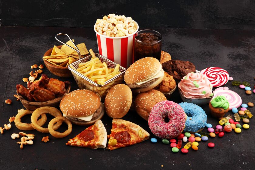 A collection of unhealthy foods that is bad for your liver