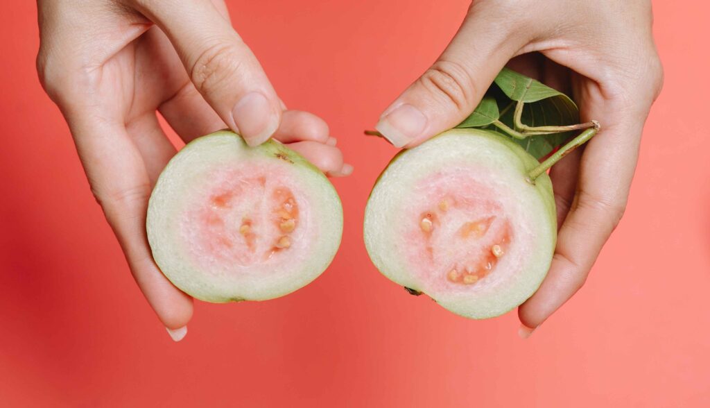 Guava sliced in half